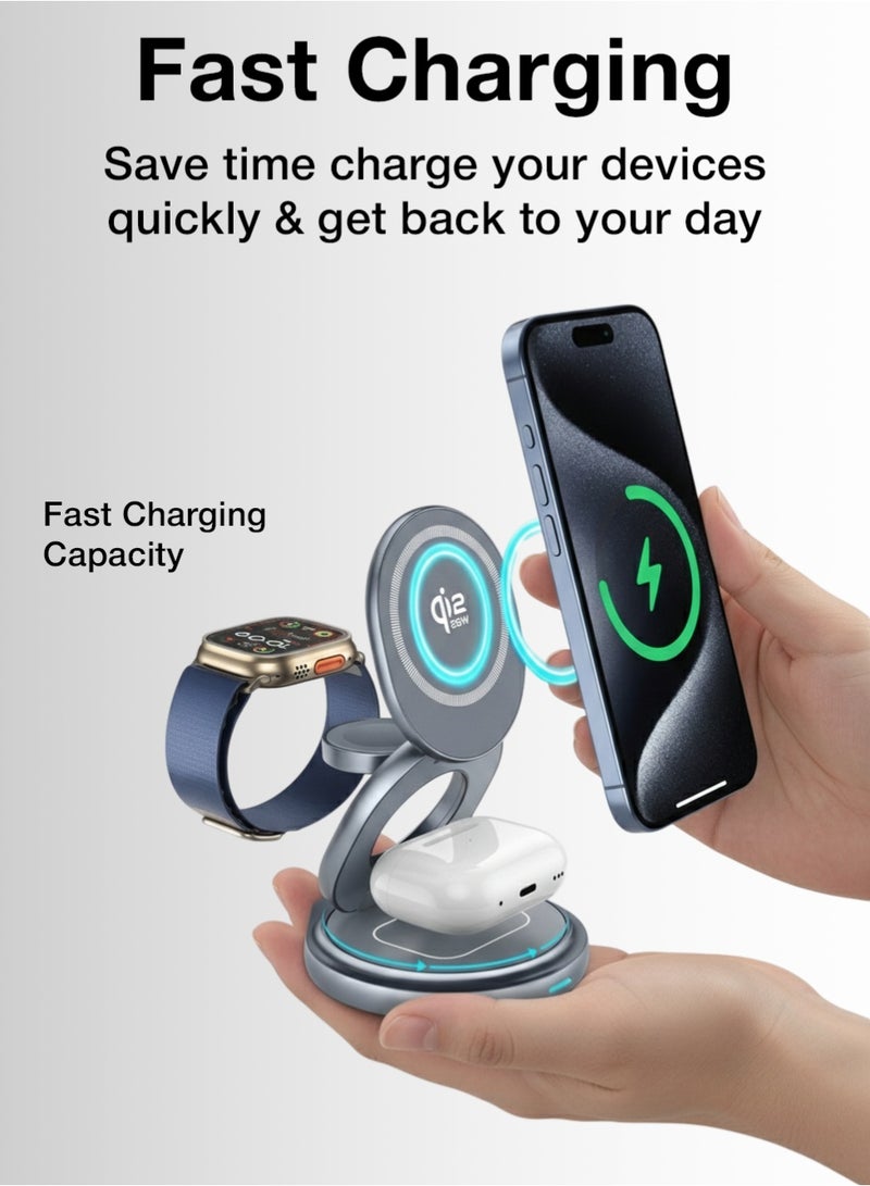 Glassology Qi2 25W 3-in-1 Magnetic Wireless Charging Stand Foldable 360° Rotating Fast Charger for iPhone, Apple Watch & AirPods – MagSafe Compatible, Qi2 Certified, Compact Travel-Friendly Charging Dock with Safety Protection - Image 4